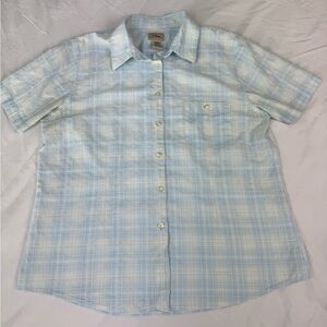 L.L. Bean Sky Blue Checkered Cotton Camp Shirt